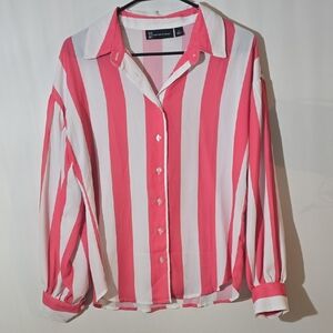 New York & Company Bold Pink and White Button Down Shirt